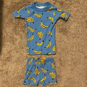 Hanna Andersson Banana Print Toddler Short John Pajama Set Size 3